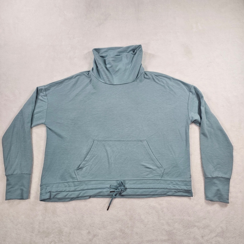 Danskin Funnel Neck Pullover Womens Medium Blue Good Thumbhole Drawstring Hem